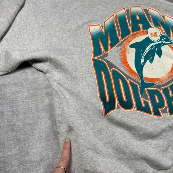 Miami Dolphins Sweatshirt Mens 2XL Gray Vintage 1995 NFL Crewneck Wave Spell Out - Picture 8 of 15